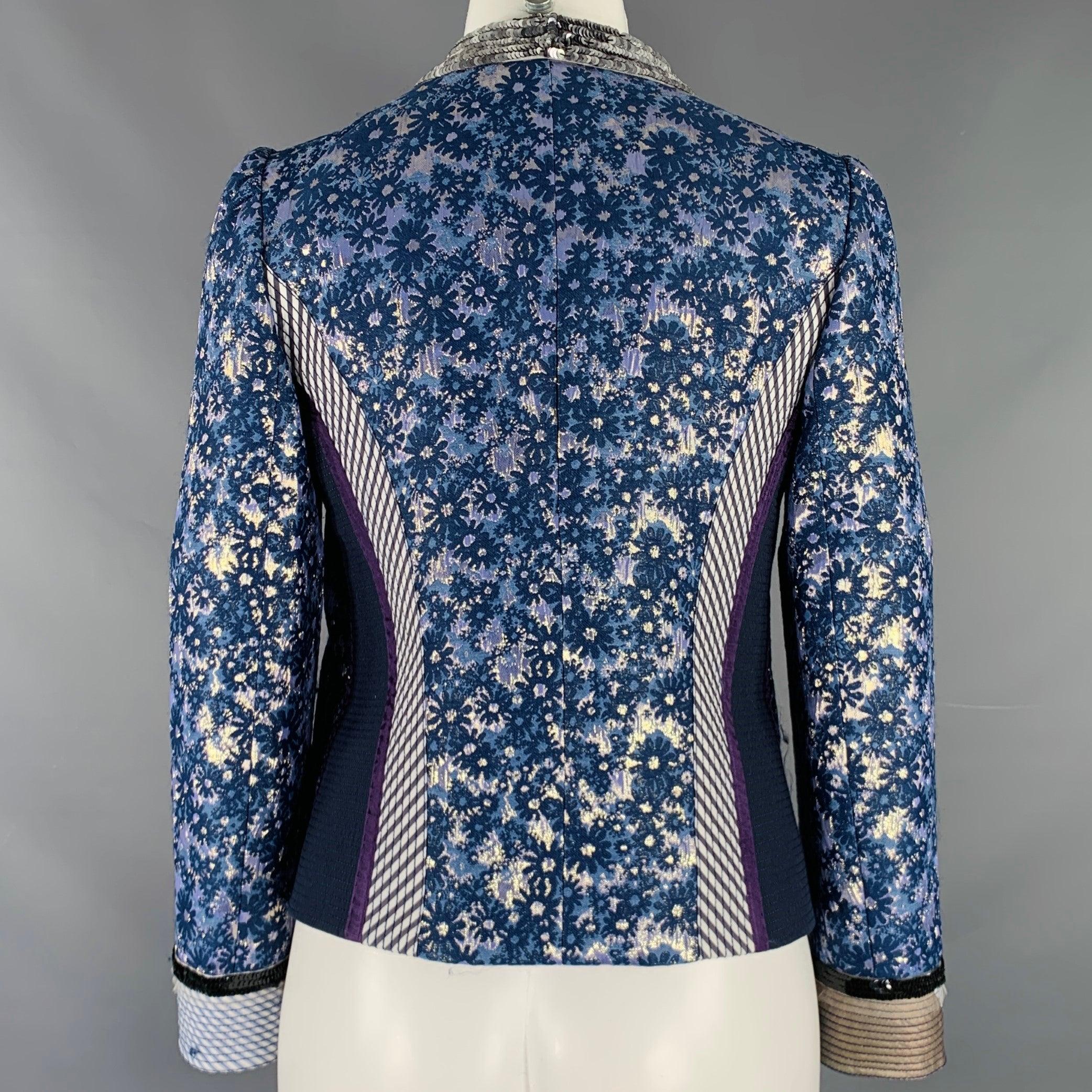 MARC JACOBS Size 6 Blue Silver Acetate Blend Floral Jacket In Good Condition For Sale In San Francisco, CA