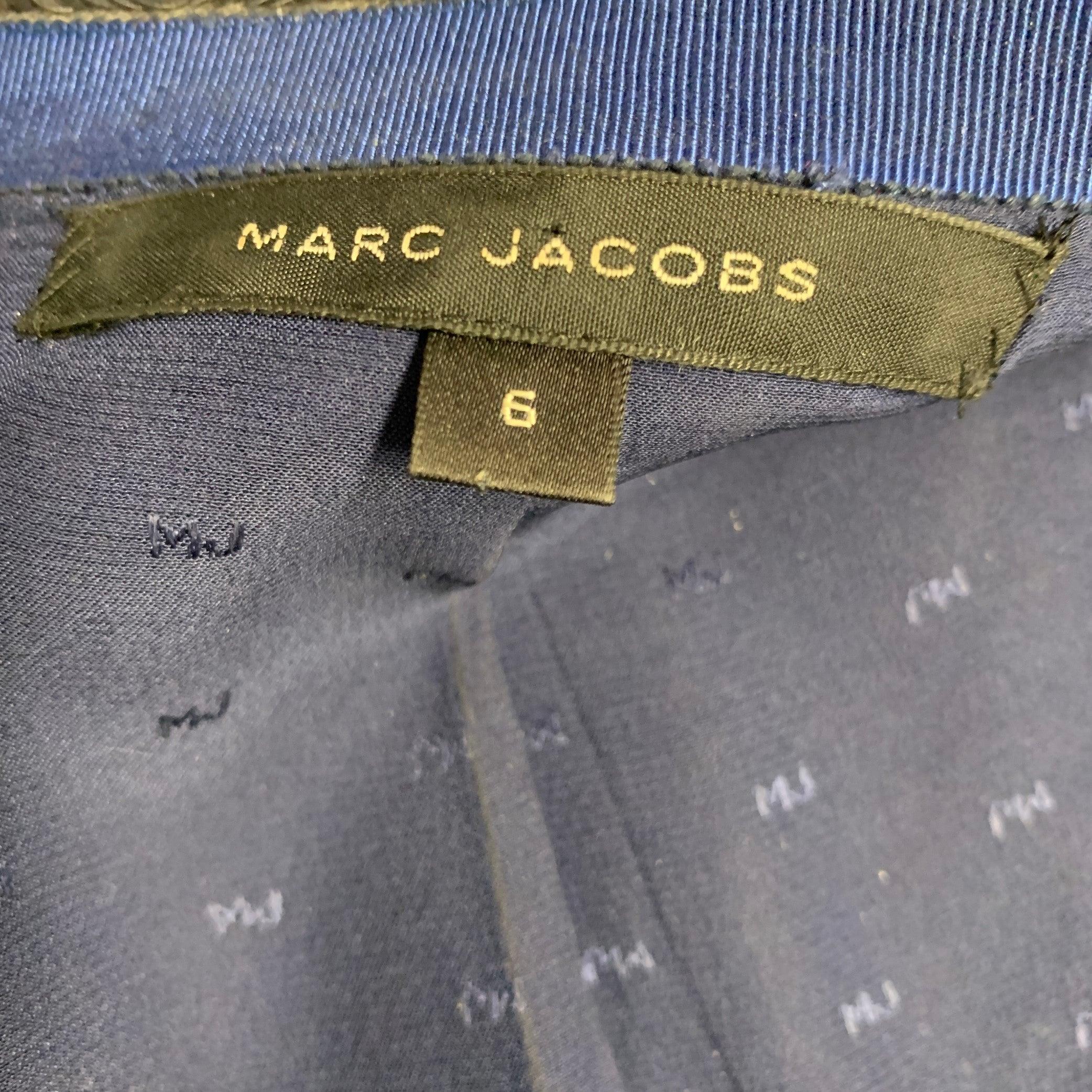 MARC JACOBS Size 6 Blue Silver Acetate Blend Floral Jacket For Sale 1