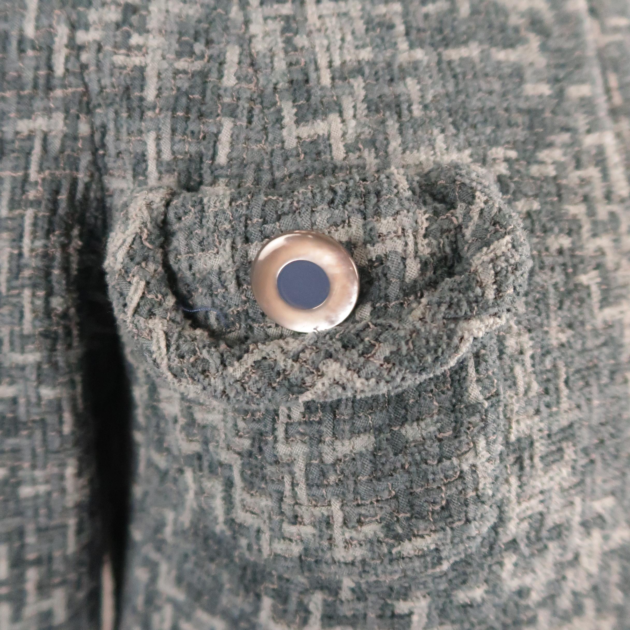 Gray MARC JACOBS Size 6 Blue Tweed Collarless Flap Pocket Jacket
