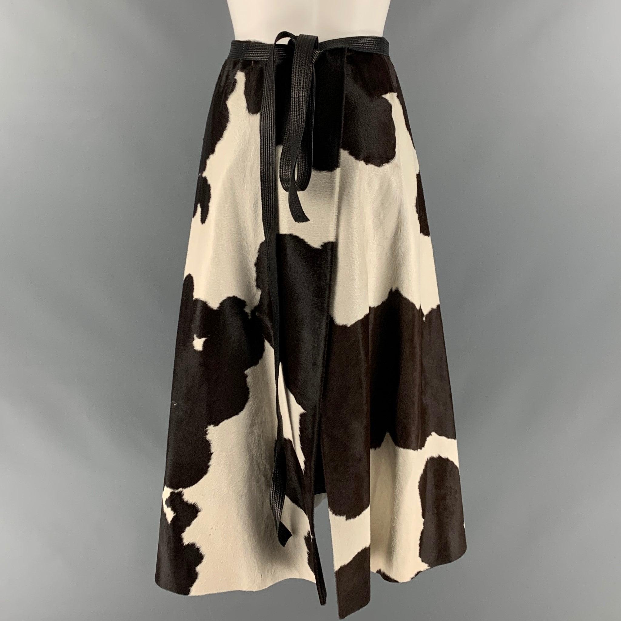 MARC JACOBS Size 6 Brown Cream Calf hair Wrap Skirt In Good Condition For Sale In San Francisco, CA