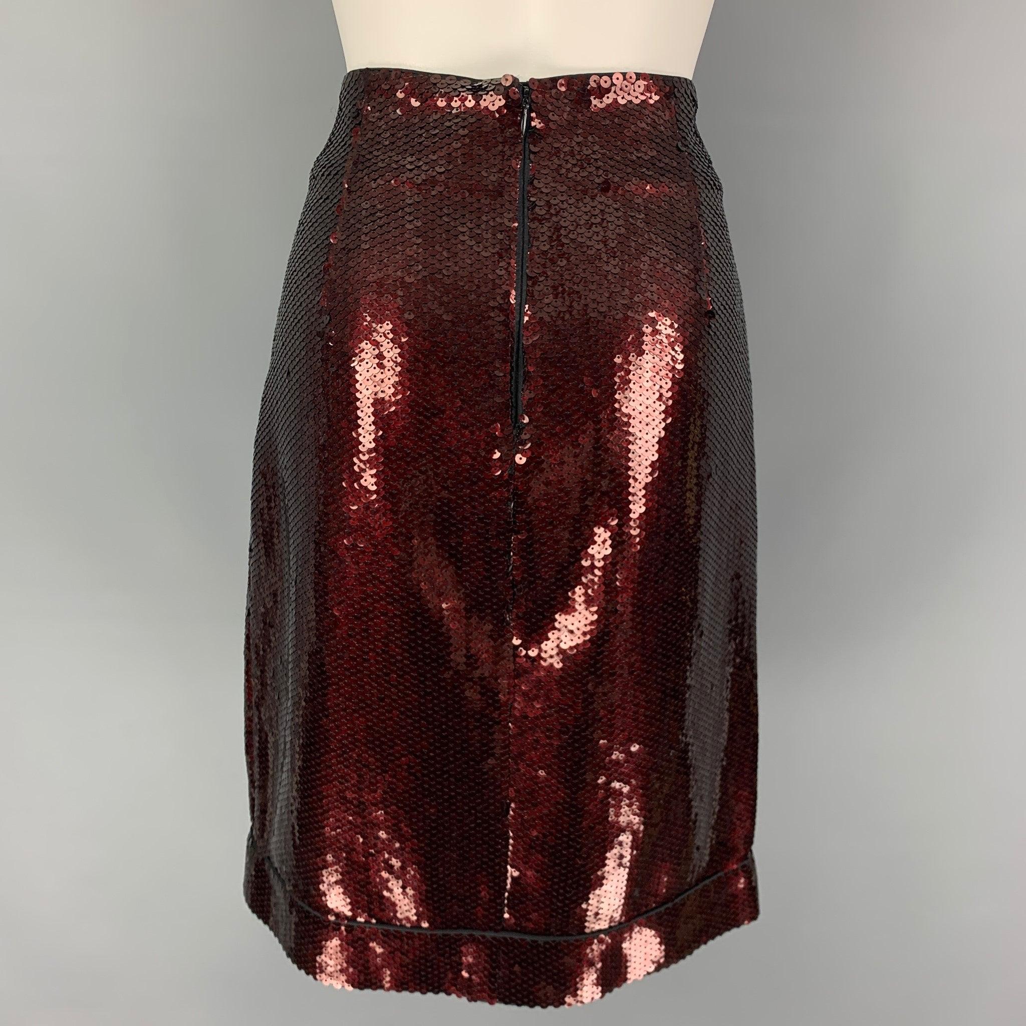 MARC JACOBS Size 6 Burgundy Black Polyester Blend Sequined A-Line Skirt In Good Condition For Sale In San Francisco, CA