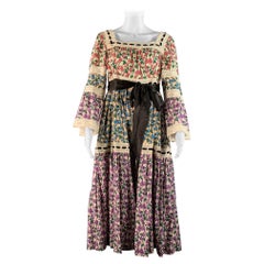 MARC JACOBS Size 6 Cream Multi-Color Floral A-Line Mid-Calf Dress