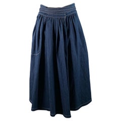 MARC JACOBS Size 6 Indigo Denim Contrast Stitch A-Line Mid-Calf Skirt