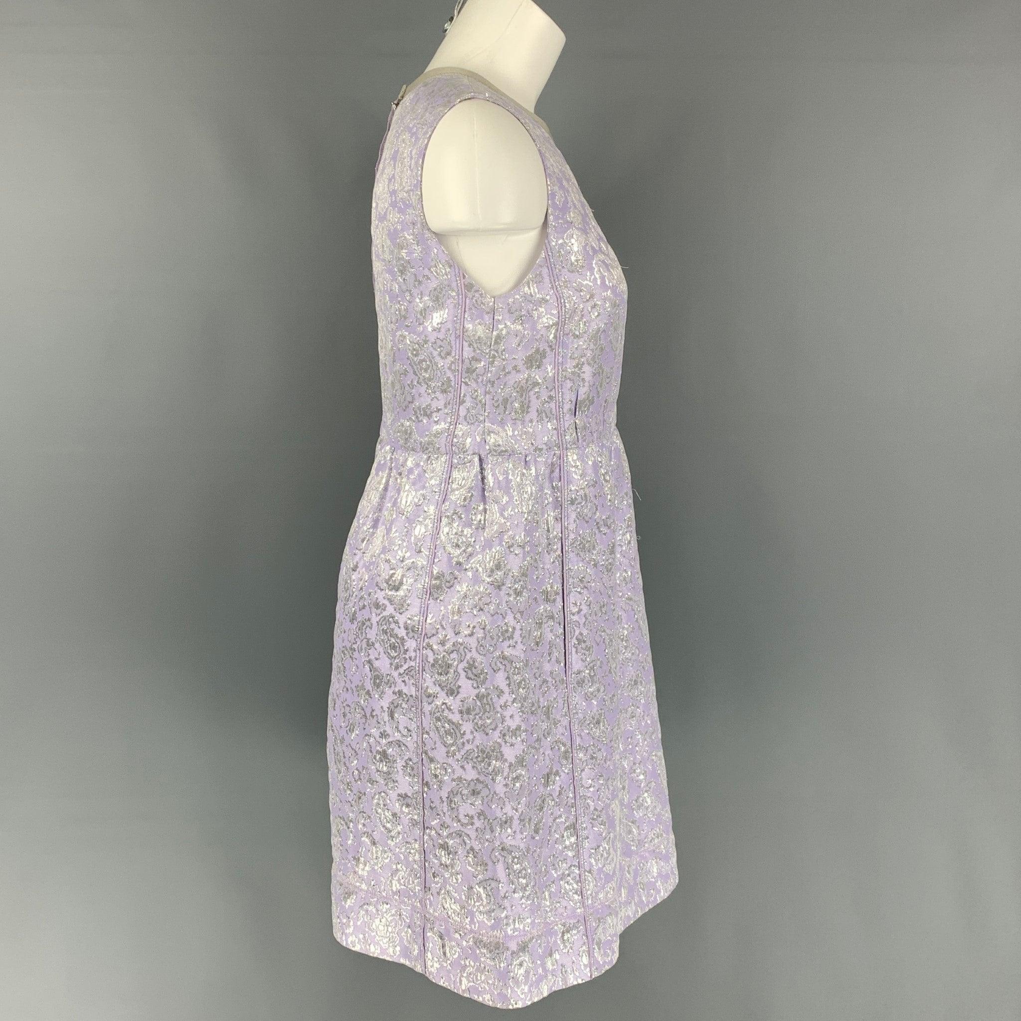 MARC JACOBS Size 6 Lavender & Silver Acetate Blend Jacquard Sheath Dress In Good Condition For Sale In San Francisco, CA