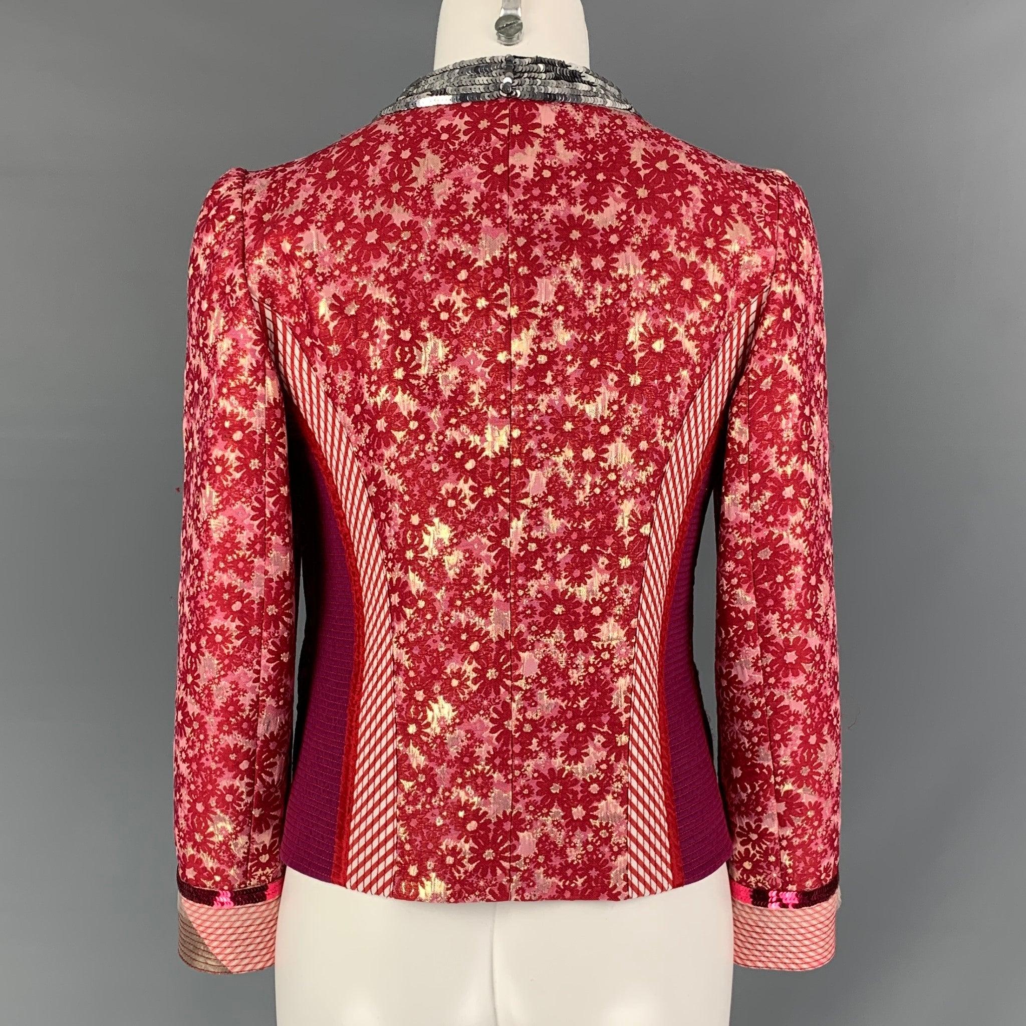 MARC JACOBS Size 6 Raspberry & Silver Floral Blazer In Excellent Condition For Sale In San Francisco, CA