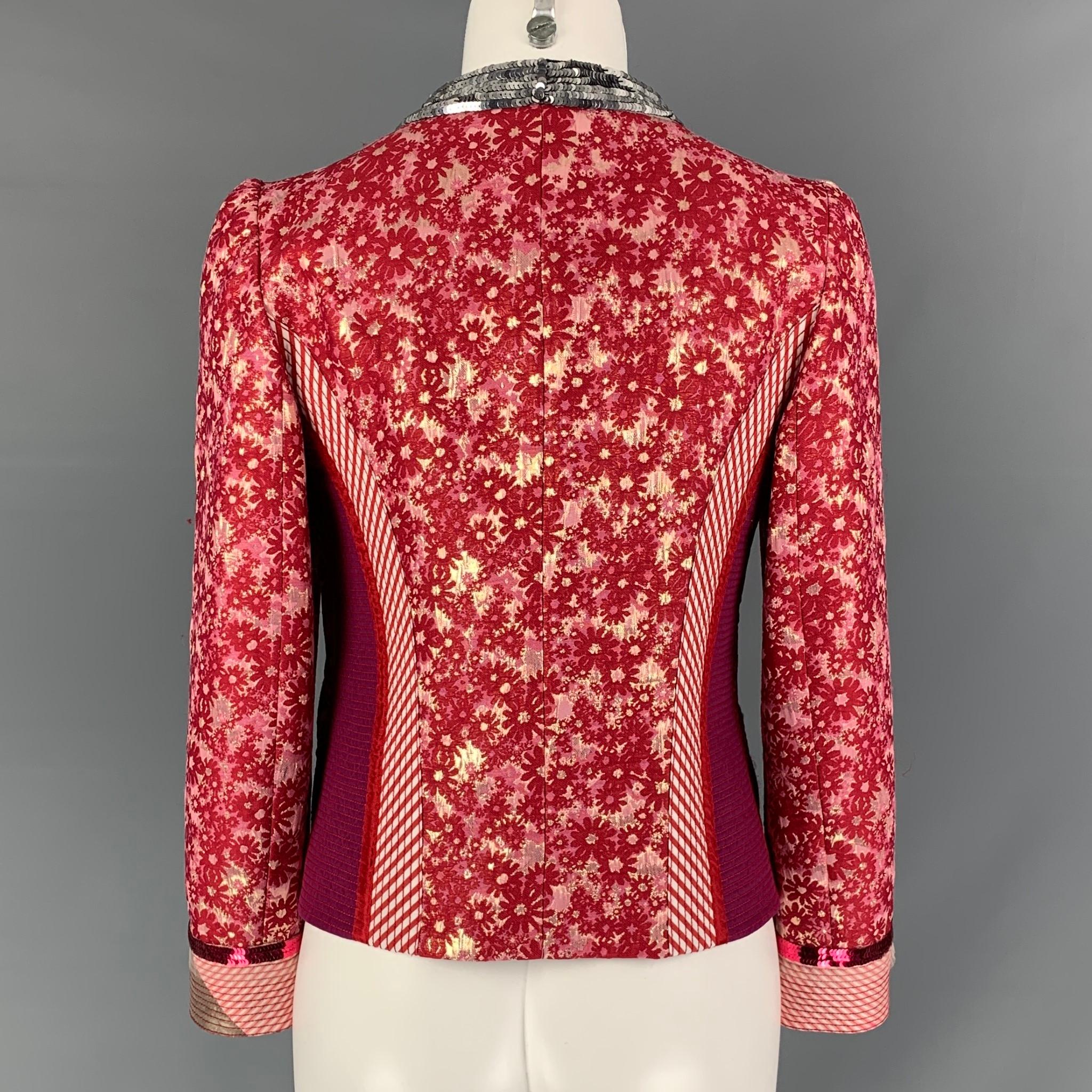 MARC JACOBS Size 6 Raspberry & Silver Floral Blazer In Excellent Condition In San Francisco, CA