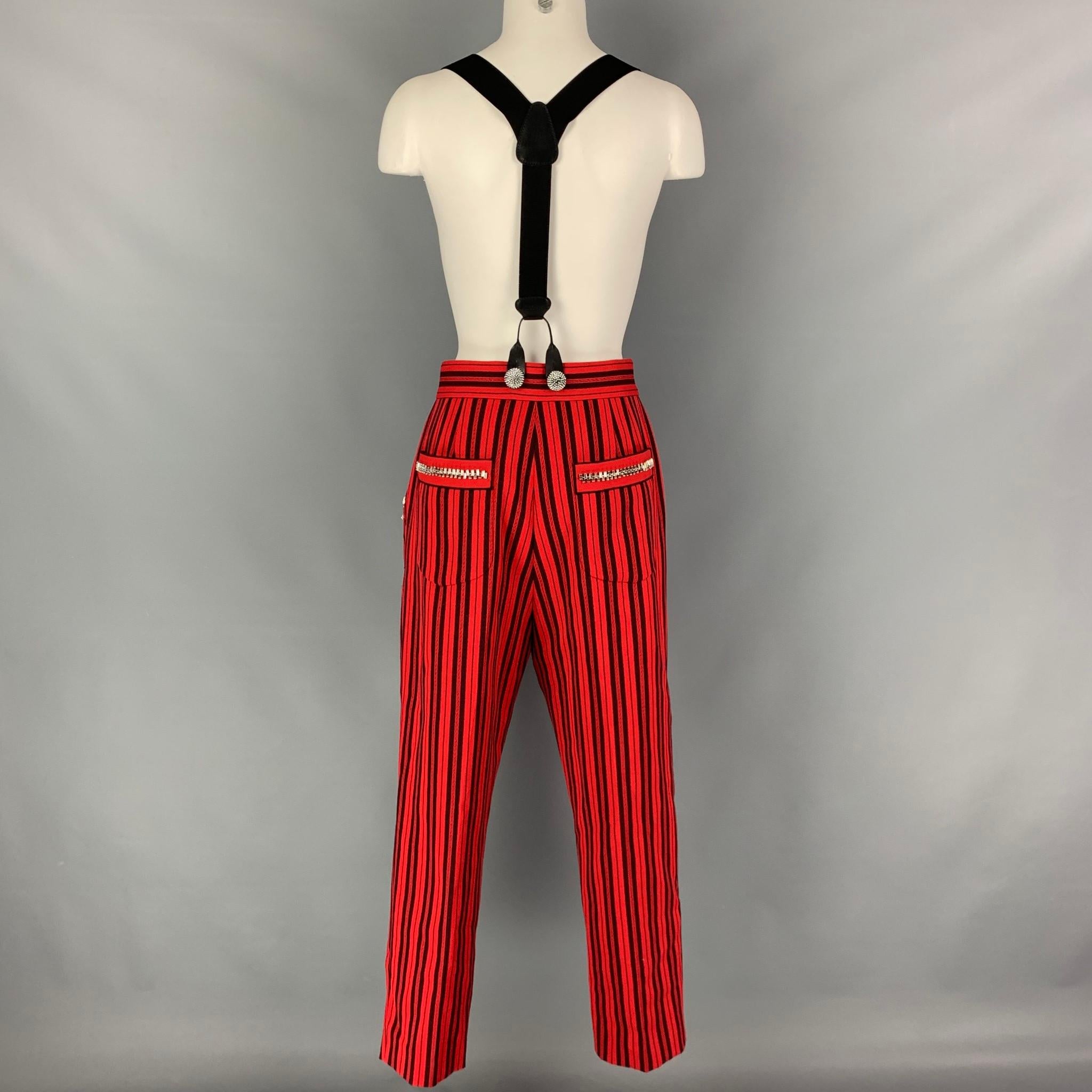 Women's MARC JACOBS Size 6 Red Black Wool Stripe Zip Fly Dress Pants
