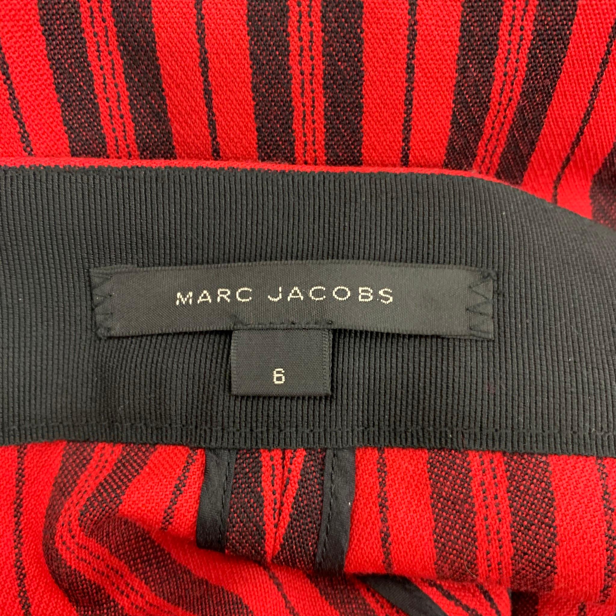 MARC JACOBS Size 6 Red Black Wool Stripe Zip Fly Dress Pants 2