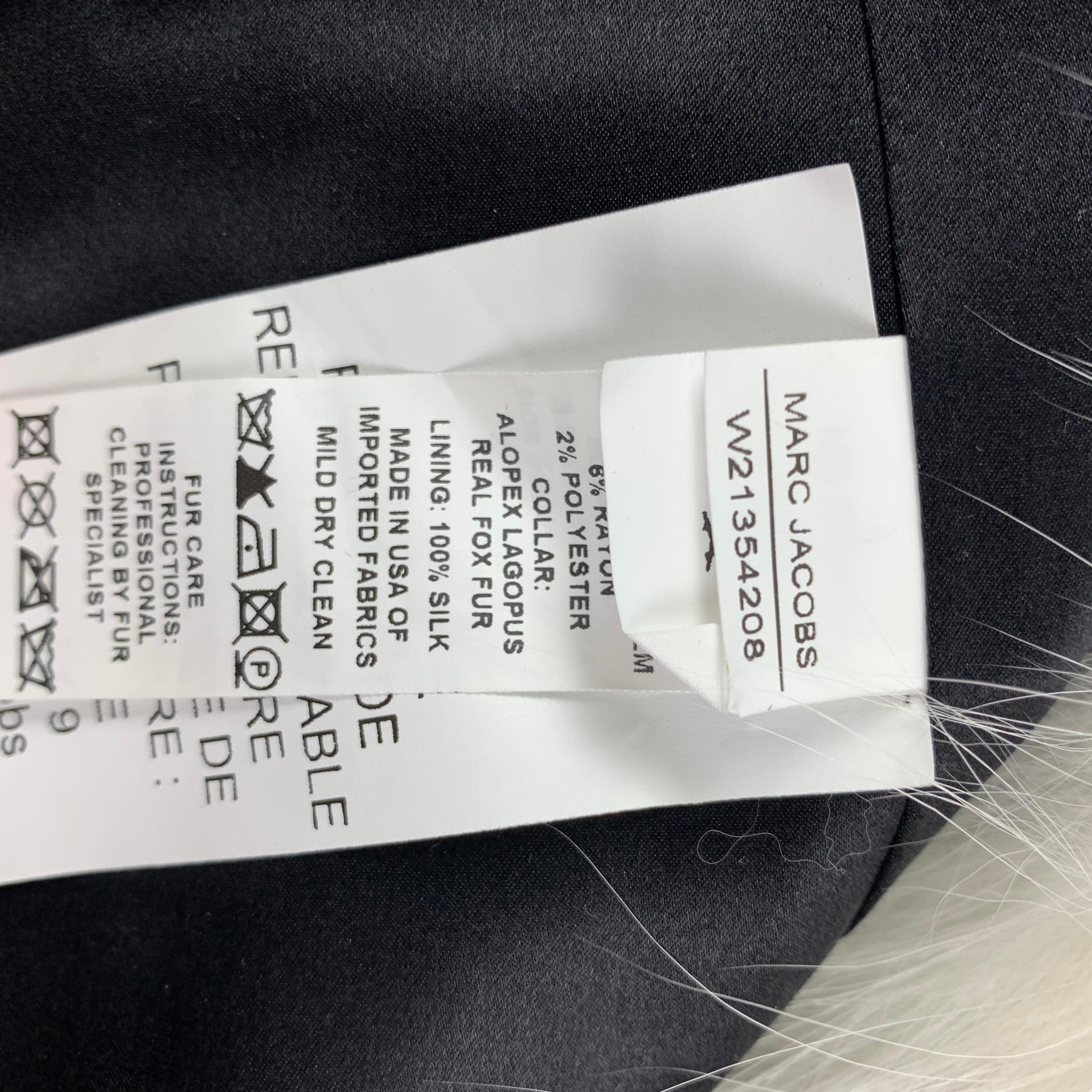 MARC JACOBS Size 6 Silver & Black Wool Blend Fox Fur Collar Cropped Jacket In New Condition In San Francisco, CA