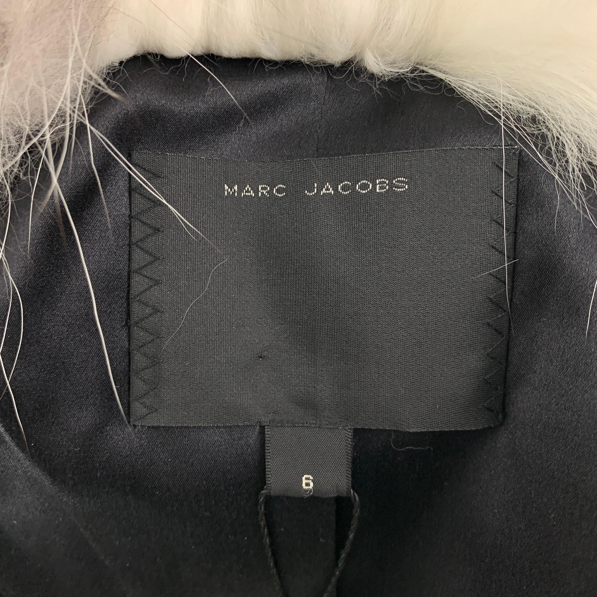 Women's MARC JACOBS Size 6 Silver & Black Wool Blend Fox Fur Collar Cropped Jacket