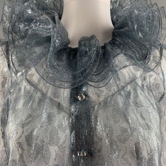 MARC JACOBS Size 6 Silver Metallized Fiber Lace Ruffle Blouse