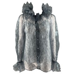 MARC JACOBS Size 6 Silver Metallized Fiber Lace Ruffle Blouse
