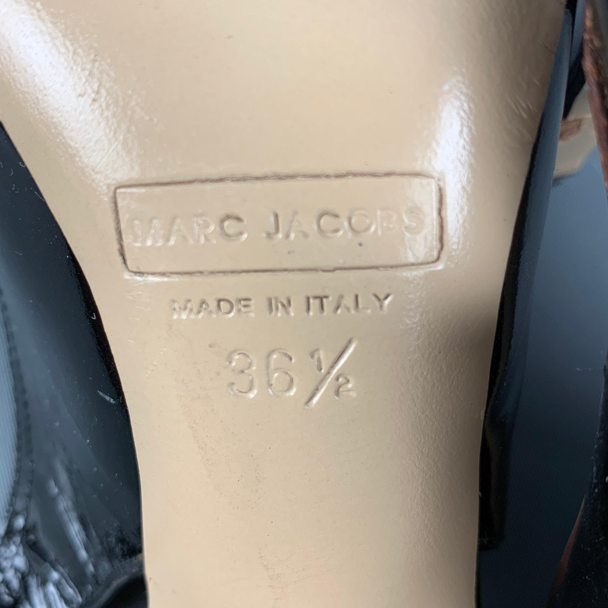 MARC JACOBS Size 6.5 Black Velvet Patent Leather Slingback Pumps For Sale 4