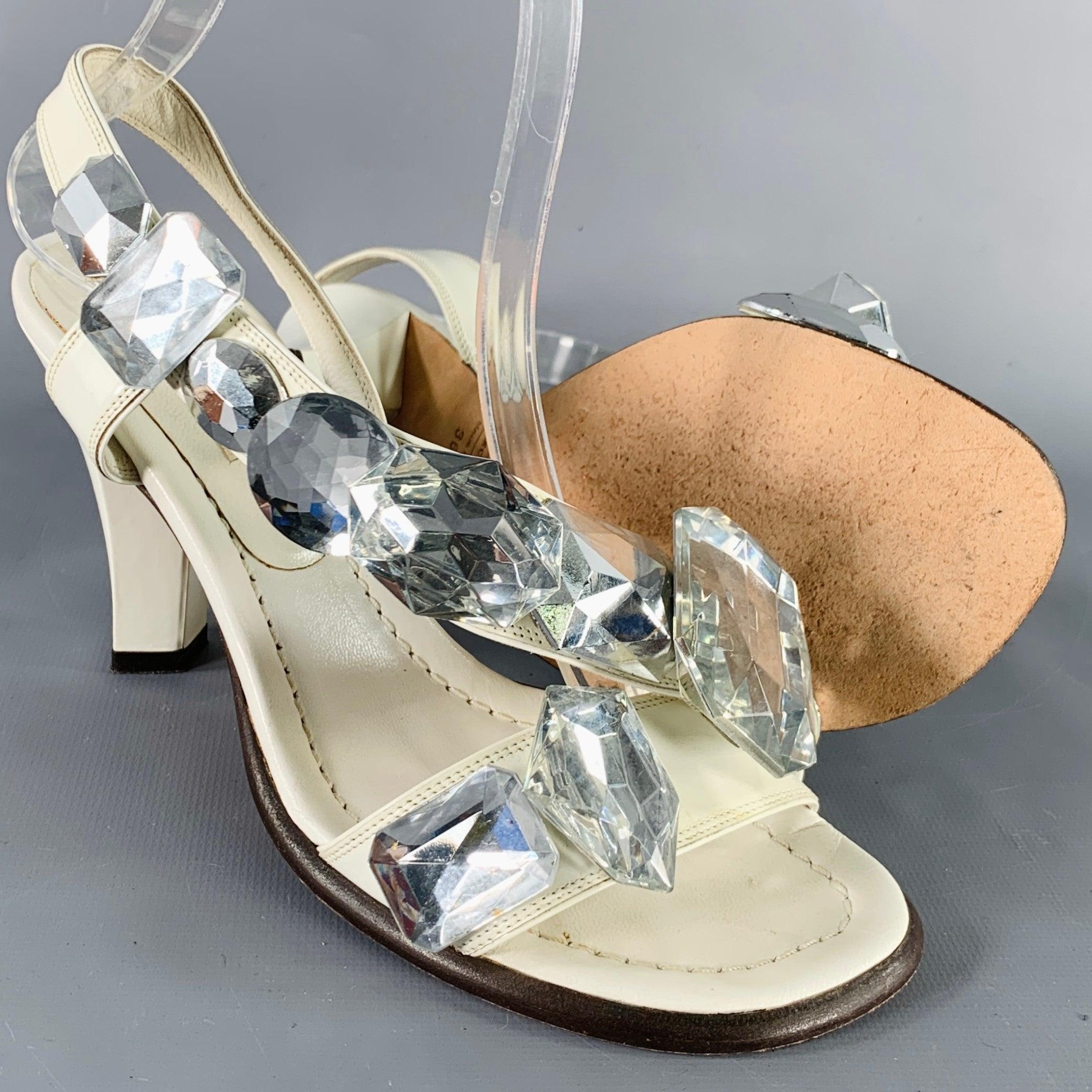 De las mujeres MARC JACOBS Sandalias de tiras de cuero plateado blanco talla 6,5