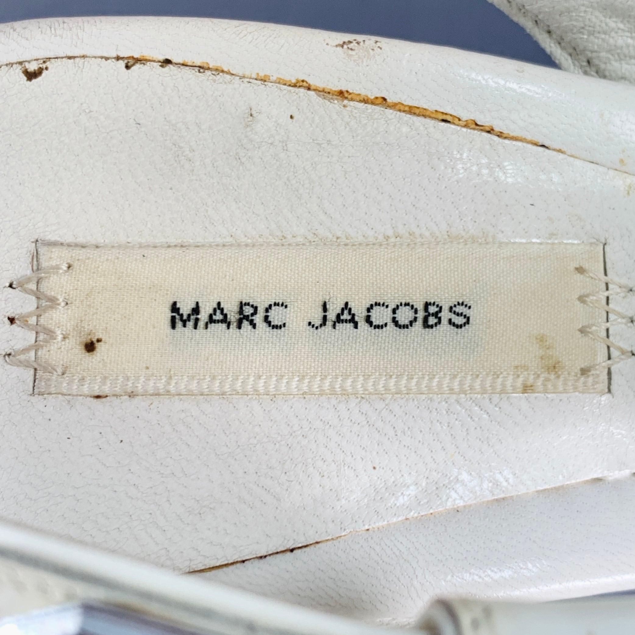 MARC JACOBS Sandalias de tiras de cuero plateado blanco talla 6,5 2