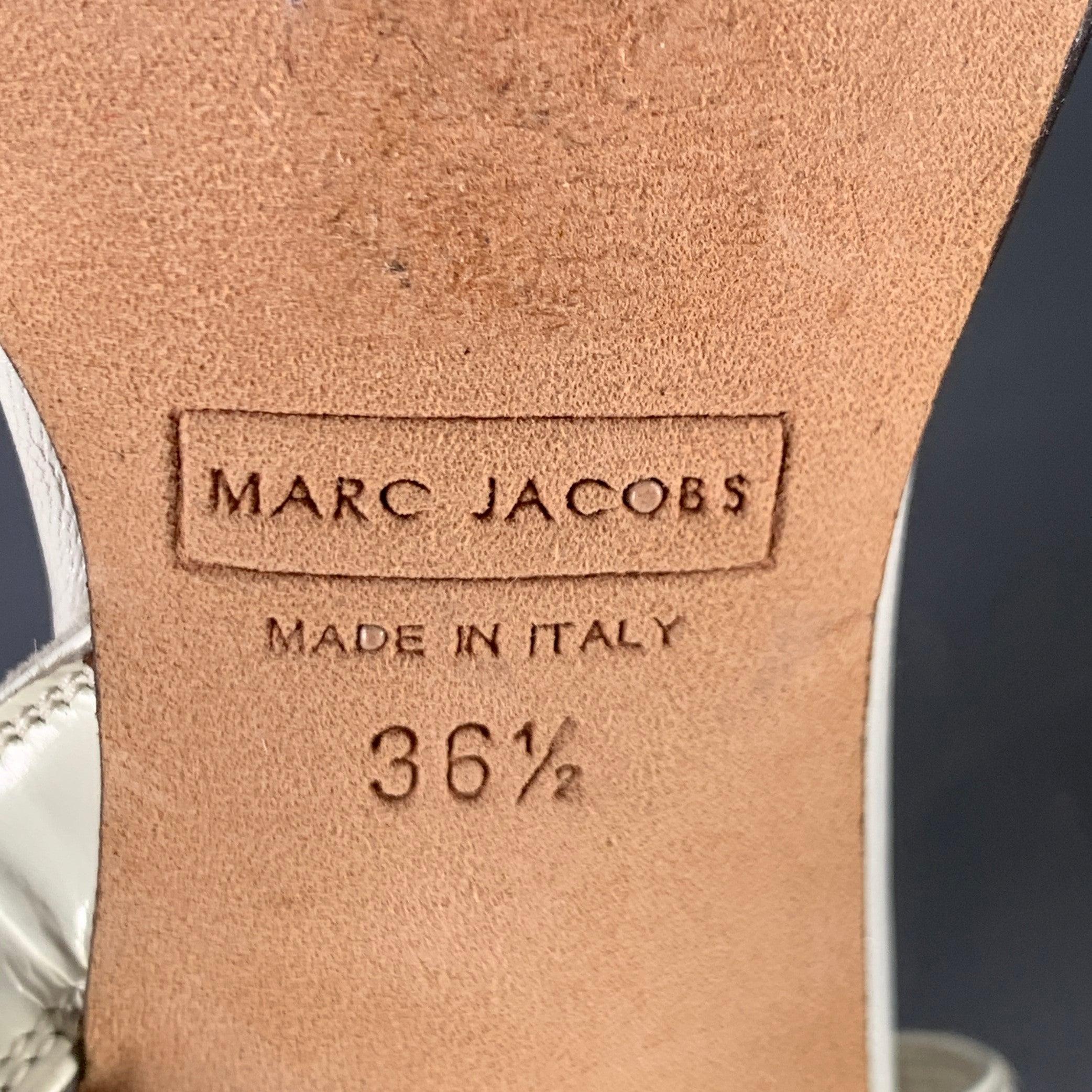 MARC JACOBS Sandalias de tiras de cuero plateado blanco talla 6,5 3