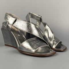 MARC JACOBS Size 7 Silver Leather Wedge Nickel Sandals