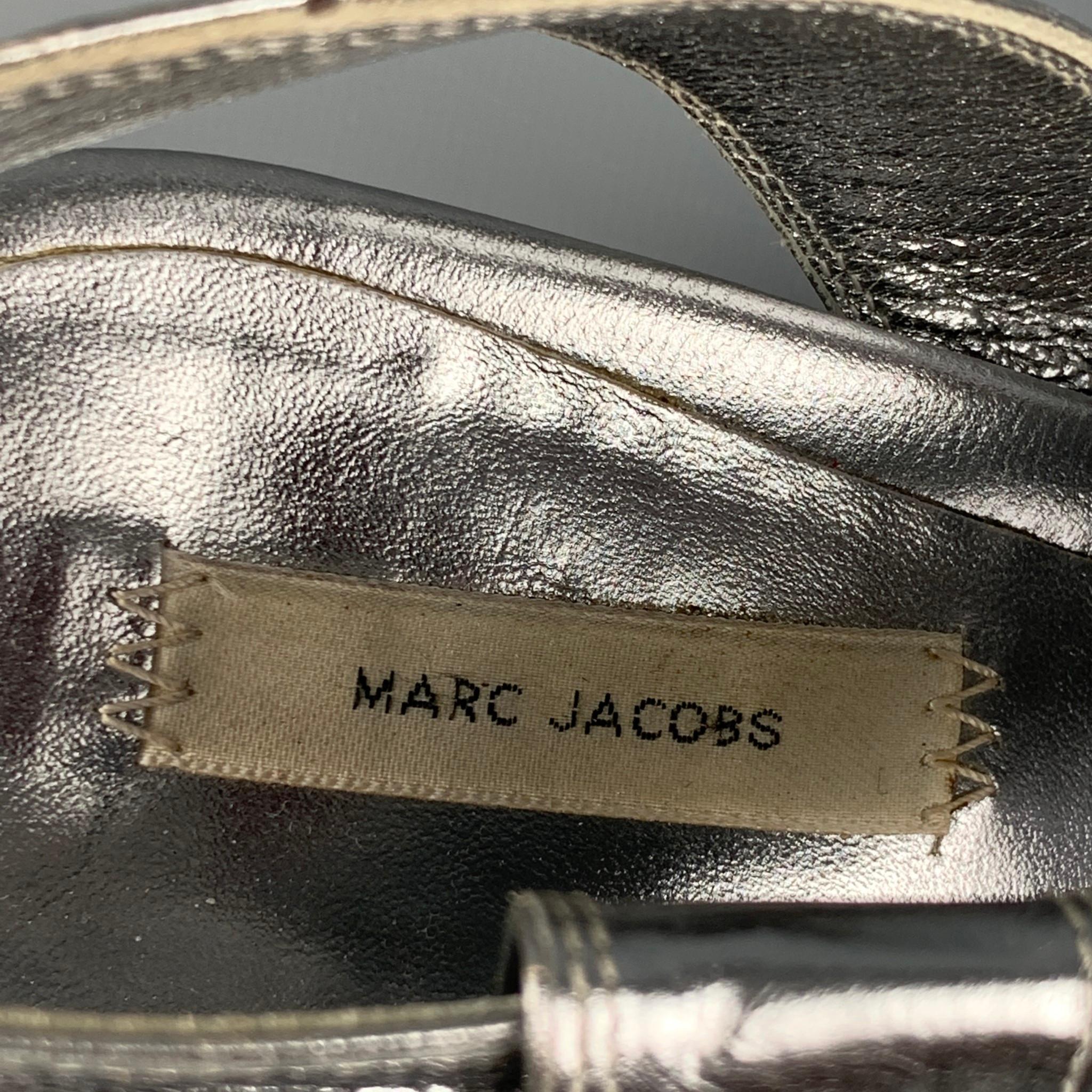 Women's MARC JACOBS Size 7 Silver Leather Wedge Nickel Sandals