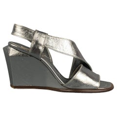 MARC JACOBS Size 7 Silver Leather Wedge Nickel Sandals