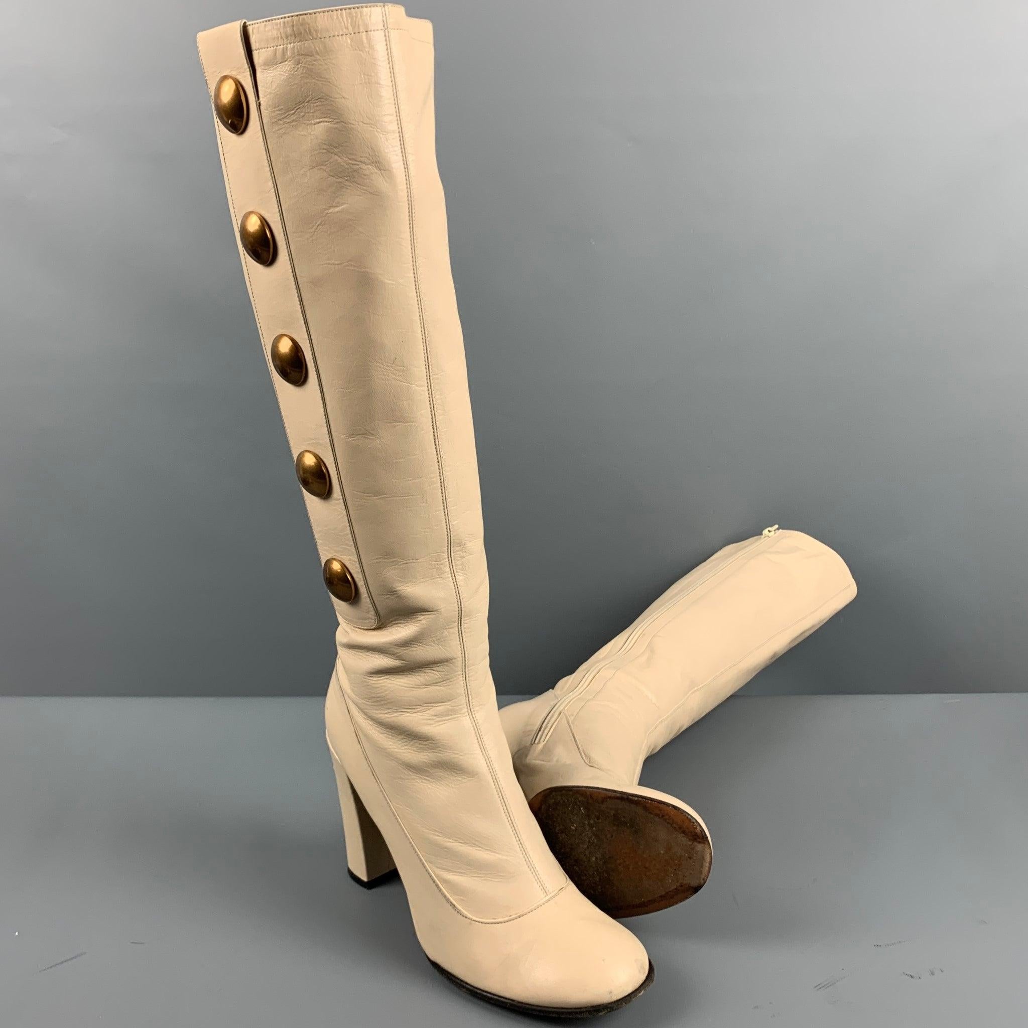 MARC JACOBS Size 7.5 Cream Leather Studded Chunky Heel Boots 1