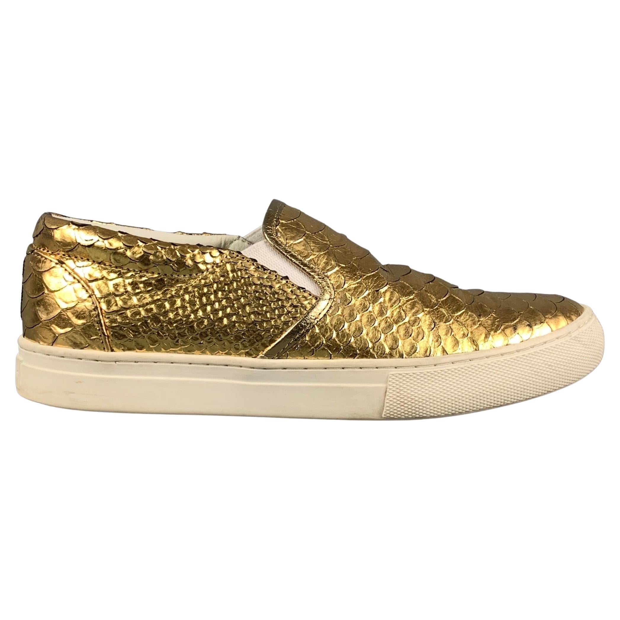 MARC JACOBS Size 7.5 Gold Textured Leather Slip On Sneakers For Sale at  1stDibs