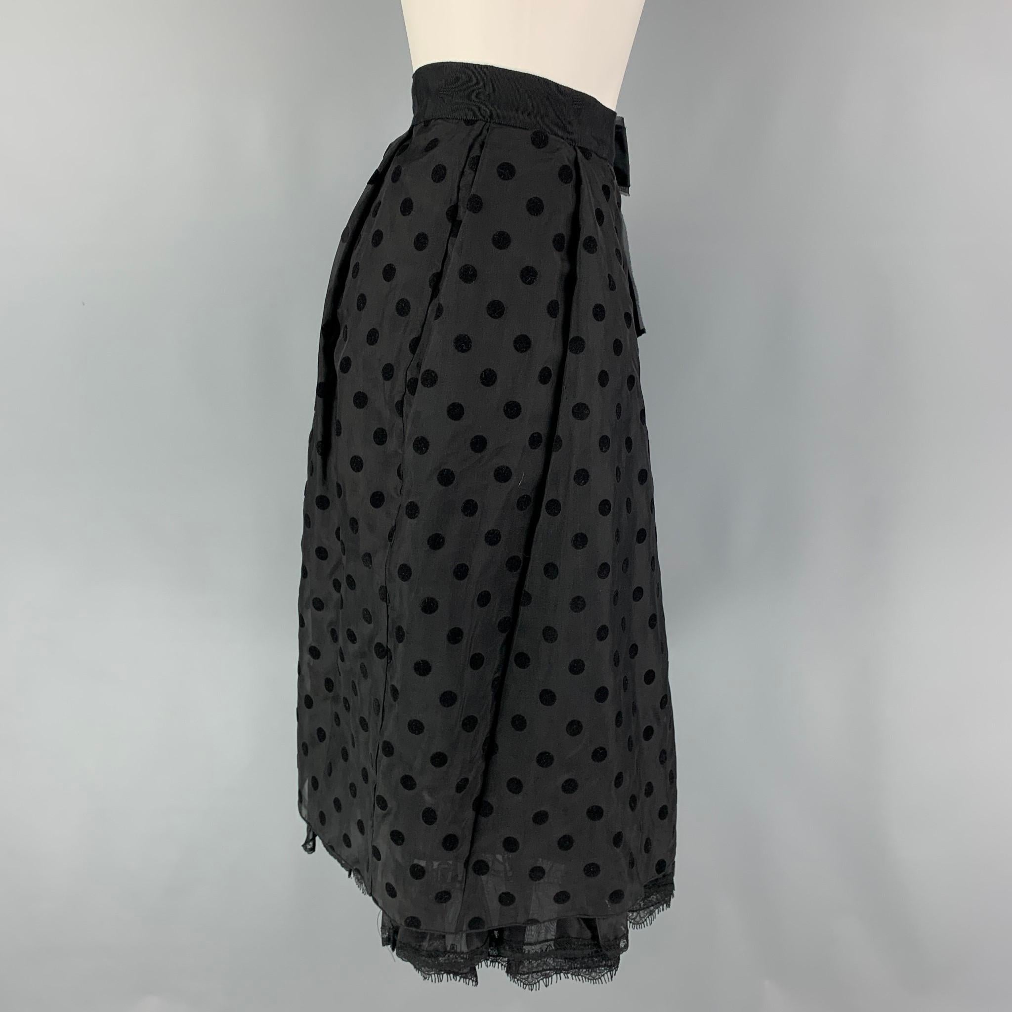 MARC JACOBS Size 8 Black Polyester Polka Dot Pleated Mid-Calf Skirt In New Condition In San Francisco, CA