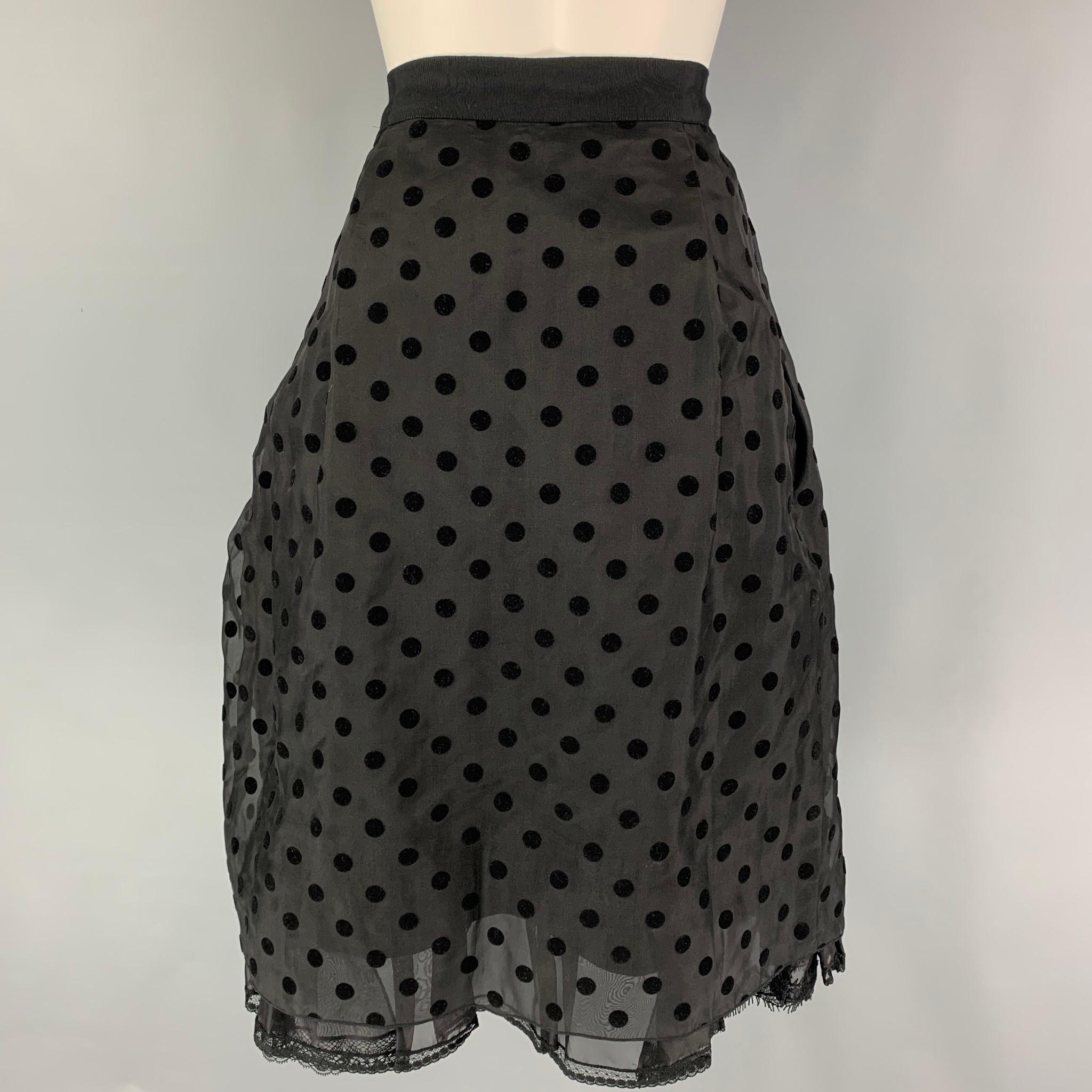 Women's MARC JACOBS Size 8 Black Polyester Polka Dot Pleated Mid-Calf Skirt