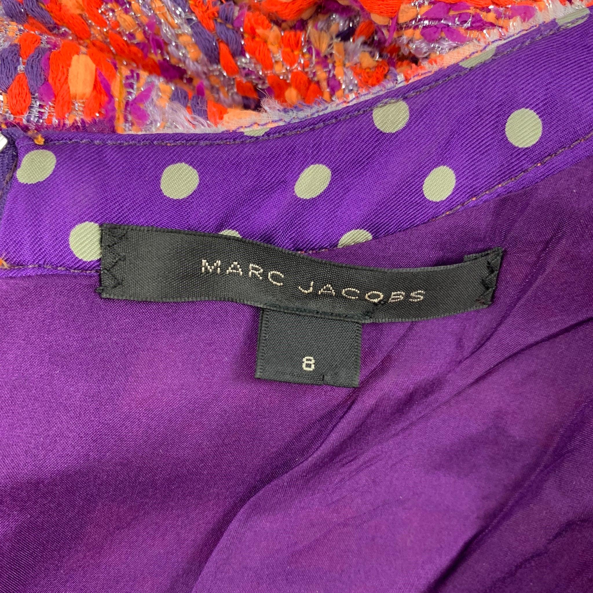 MARC JACOBS Size 8 Orange Purple Acrylic Blend Tweed Shift Dress For Sale 1