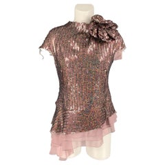 MARC JACOBS Size 8 Pink Sequined Polyester Cap Sleeves Dress Top