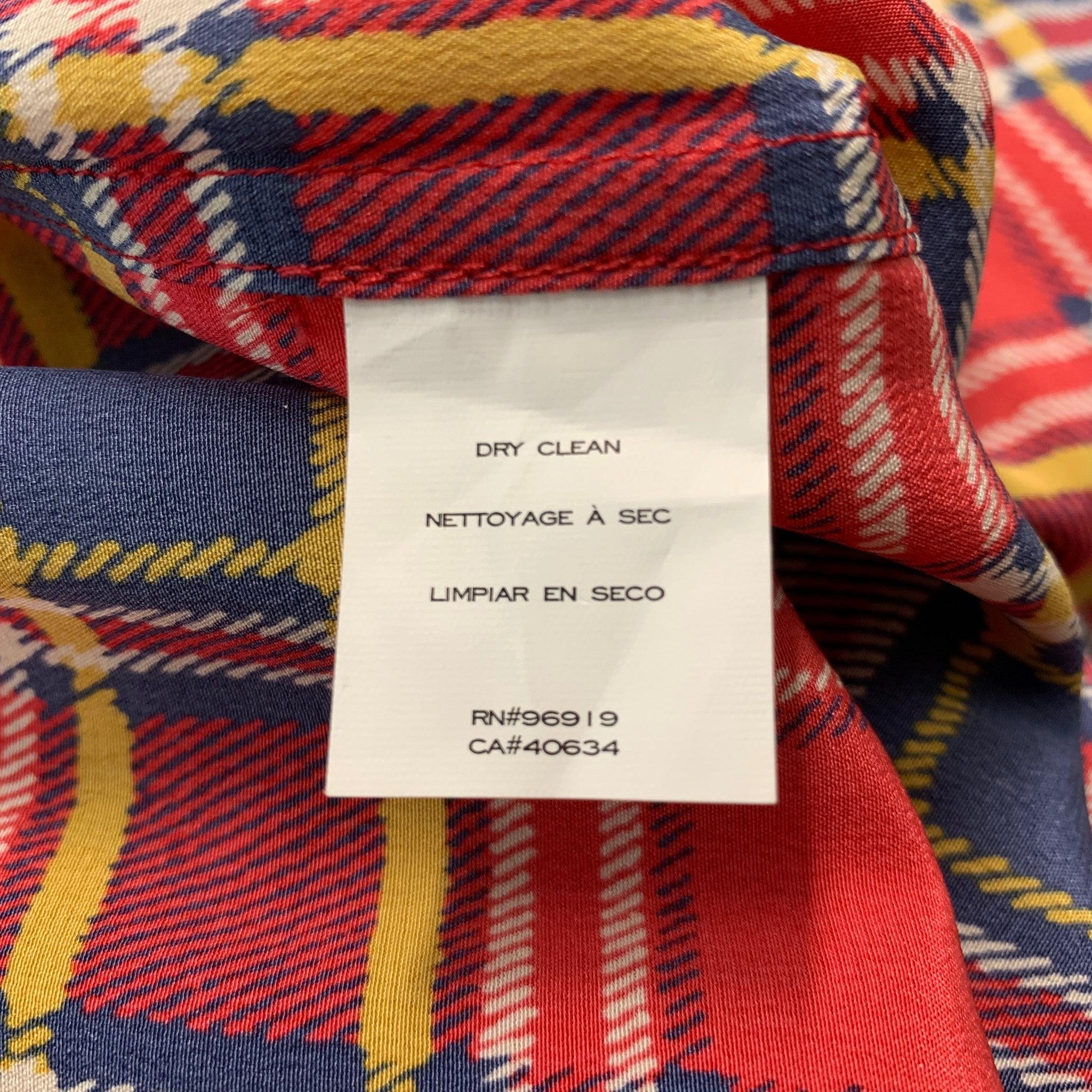 MARC JACOBS Size 8 Red Yellow/Blue Silk Plaid Long Shirt For Sale 2