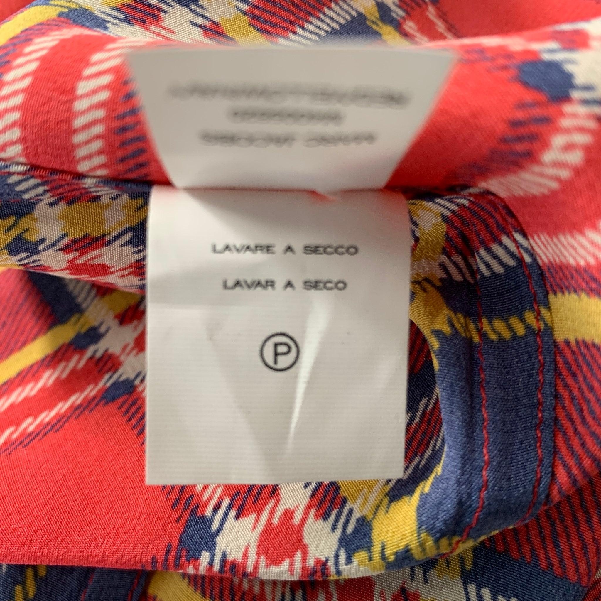 MARC JACOBS Size 8 Red Yellow/Blue Silk Plaid Long Shirt For Sale 3