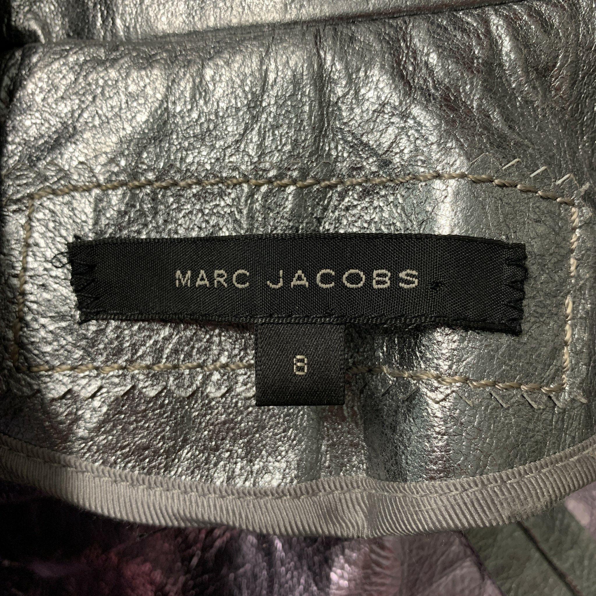 MARC JACOBS Size 8 Silver Metallic Zip Up Jacket In Excellent Condition In San Francisco, CA
