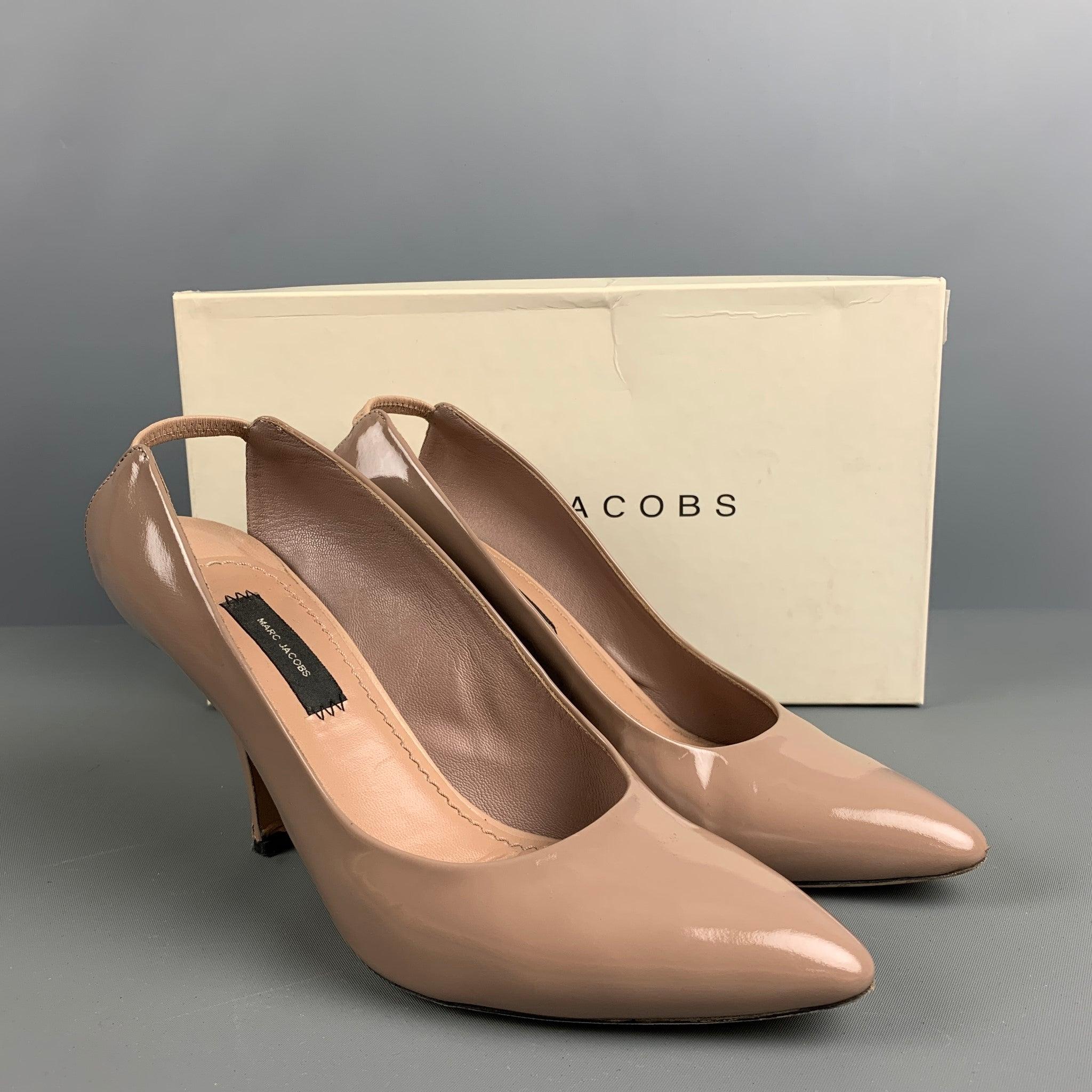 MARC JACOBS Size 8 Taupe Patent Leather Slingback Pumps For Sale 5