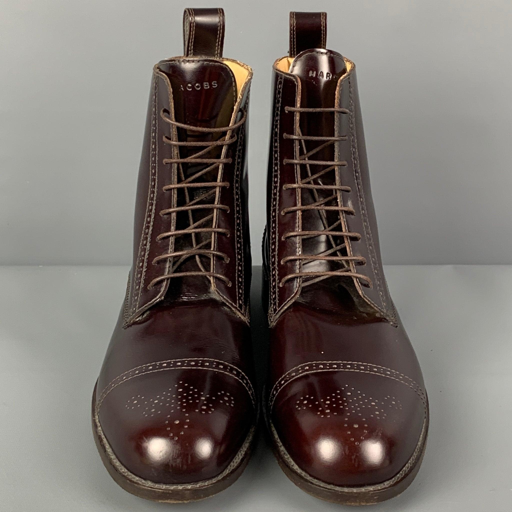 Men's MARC JACOBS Size 9.5 Burgundy Perforated Leather Cap Toe Boots For Sale