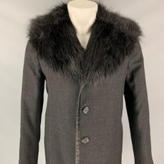MARC JACOBS Size L Charcoal Wool Faux Fur Lapel Car Coat Coat