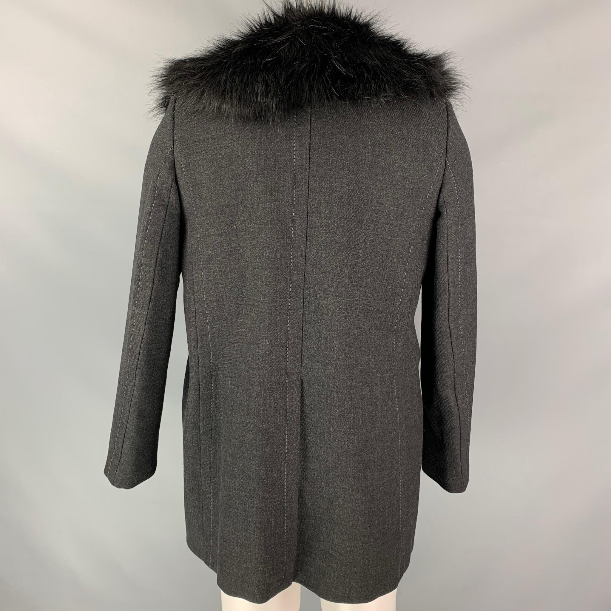 MARC JACOBS Size L Charcoal Wool Faux Fur Lapel Car Coat Coat In Good Condition In San Francisco, CA