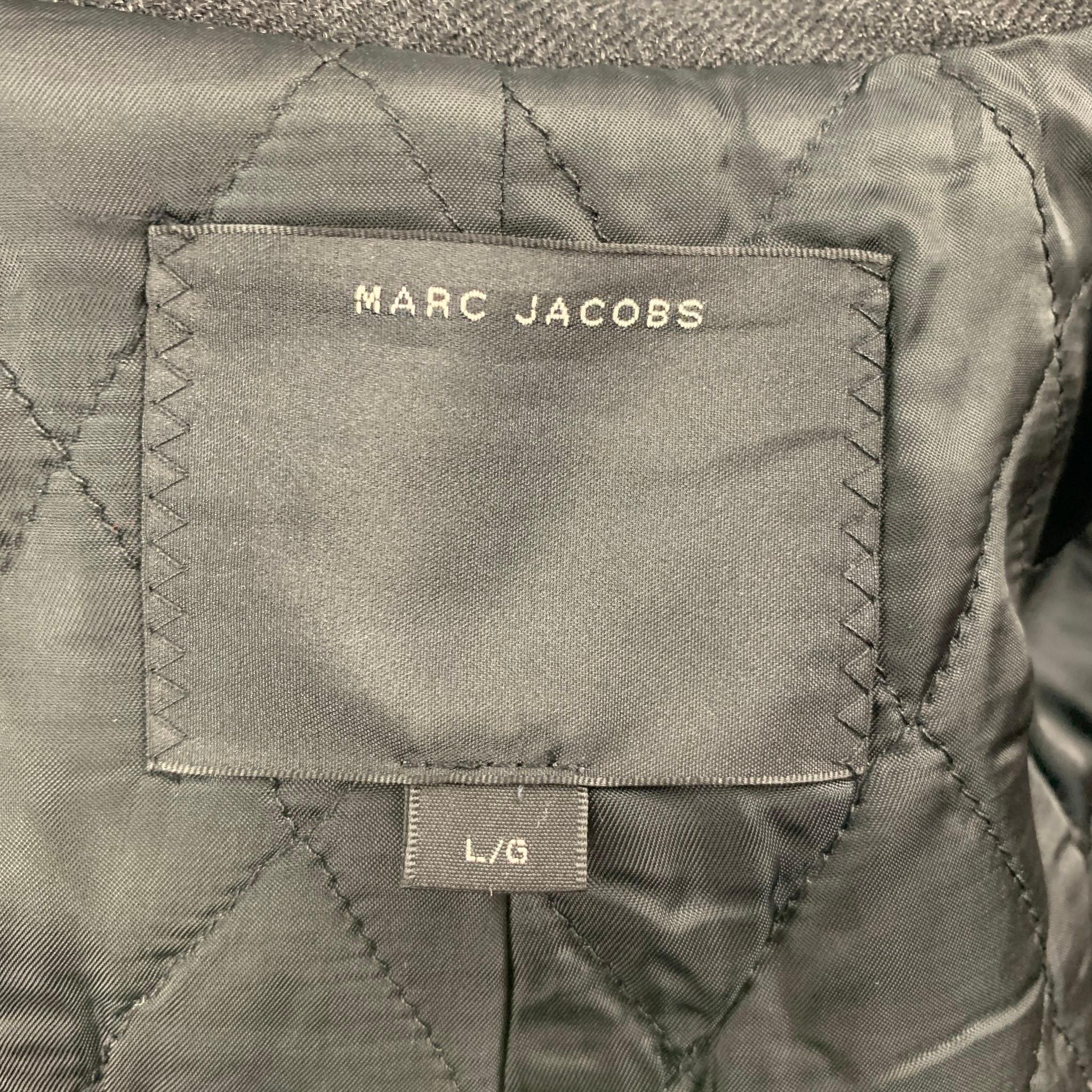MARC JACOBS Size L Charcoal Wool Faux Fur Lapel Car Coat Coat 1