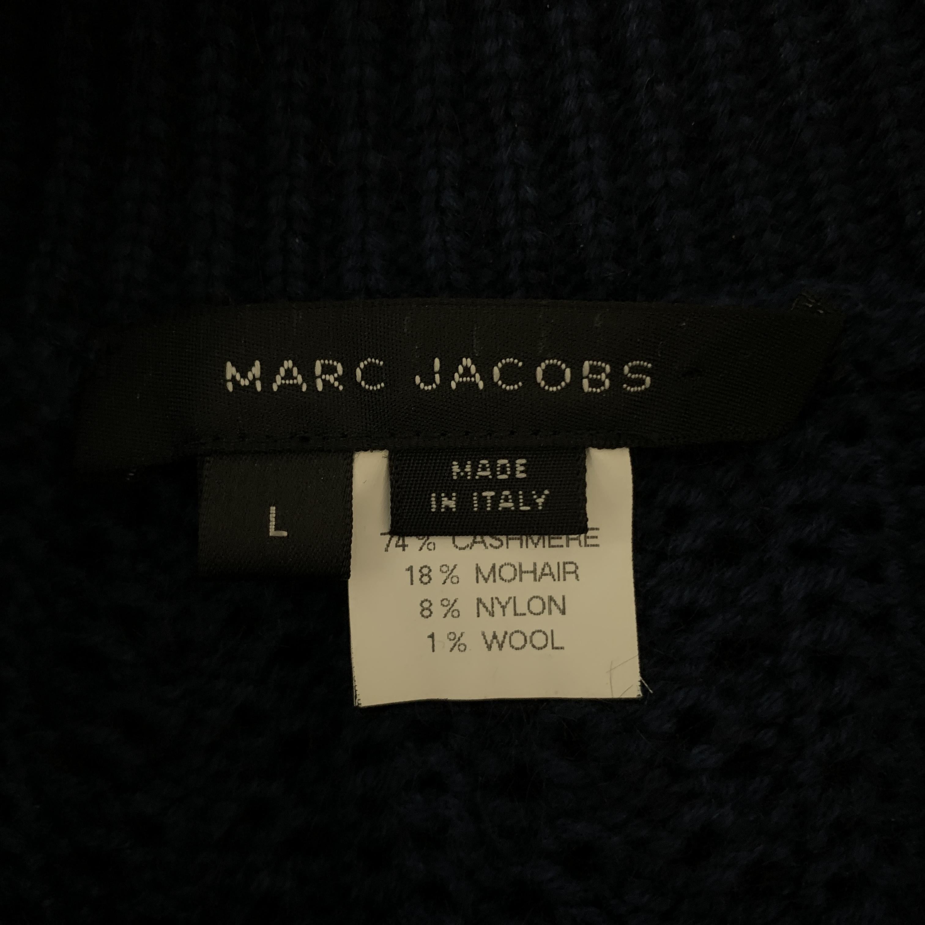 MARC JACOBS Size L Navy Cashmere Blend High Neck Cropped Sweater 1