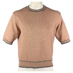 MARC JACOBS Size L Rose Gold Grey Metallic Viscose Blend Short Sleeve Pullover
