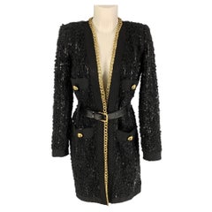 MARC JACOBS Size M Black Gold Polyvinyl Blend Tweed Belted Coat