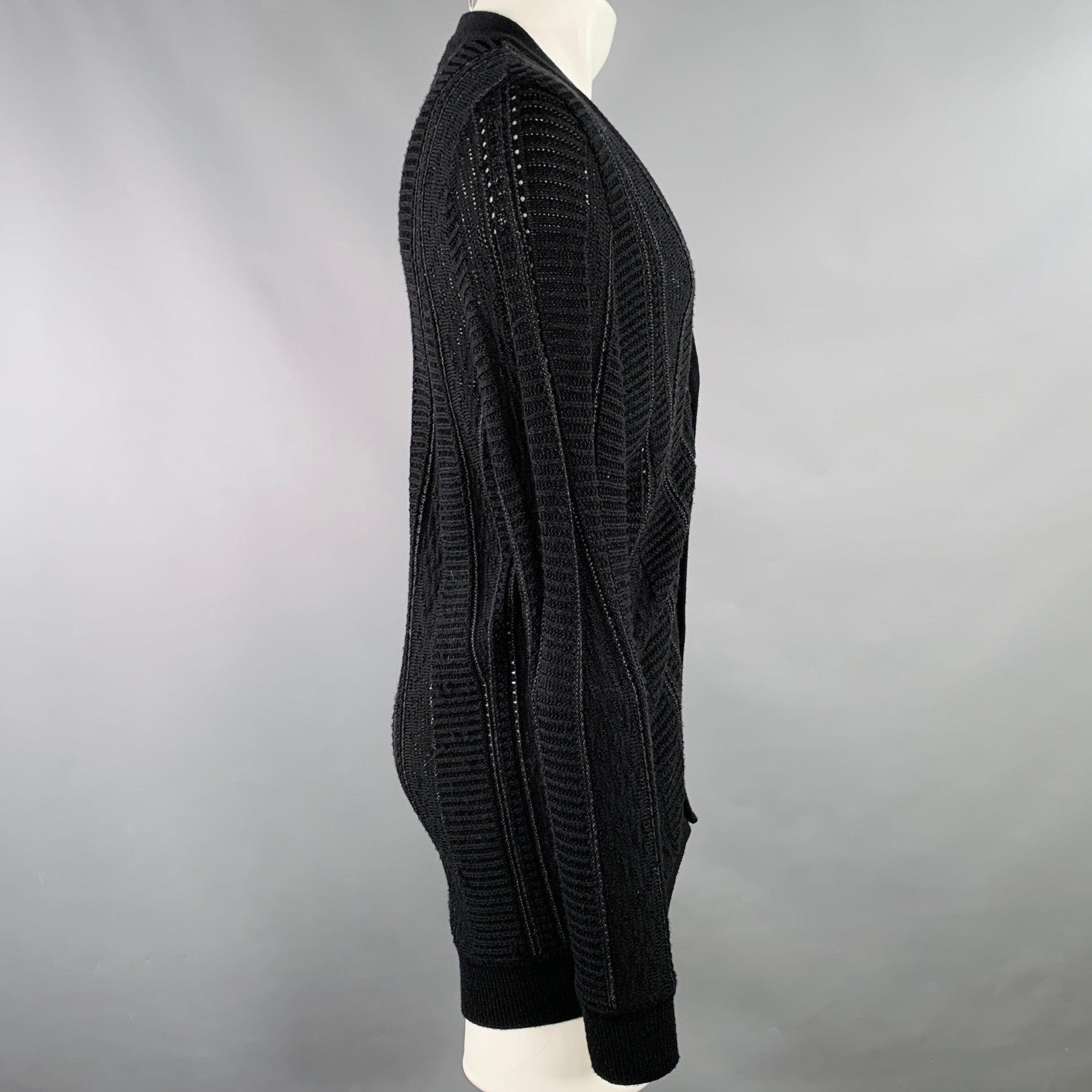 Noir MARC JACOBS Size M Black Knit Wool Cotton Button Up Cardigan (cardigan à boutons en laine et coton) en vente