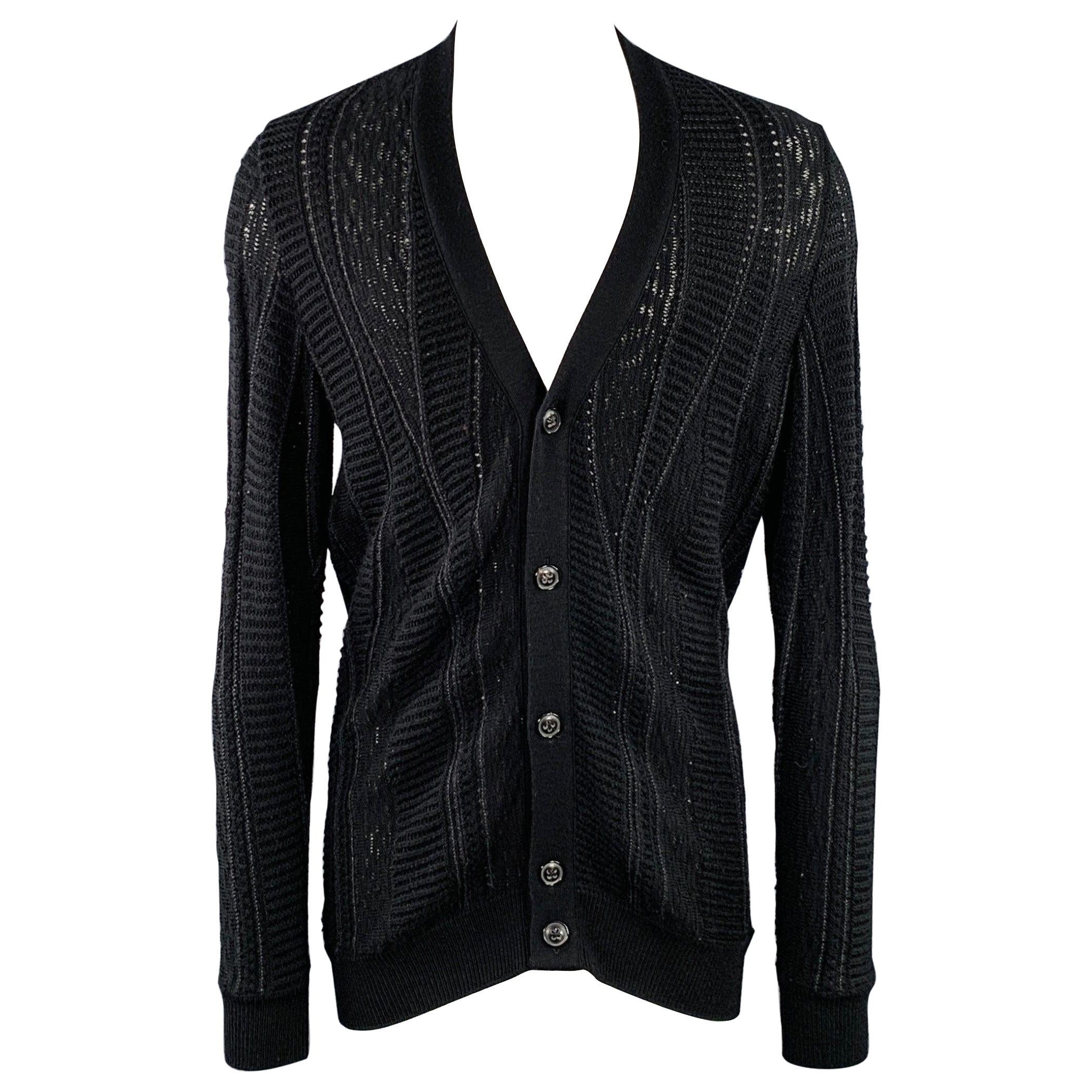 MARC JACOBS Taglia M Cardigan nero in lana e cotone button up