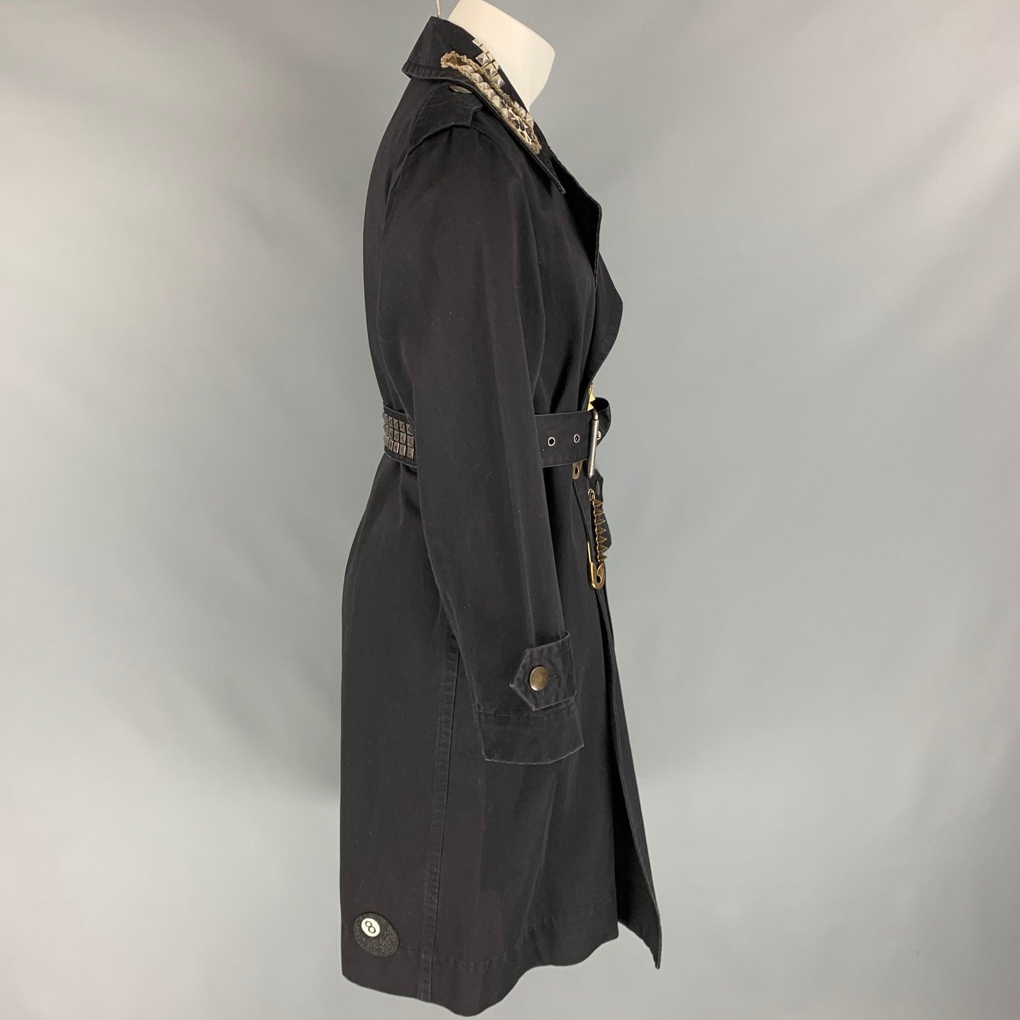 MARC JACOBS Size M Black Studded Cotton Belted Trenchcoat In Good Condition For Sale In San Francisco, CA