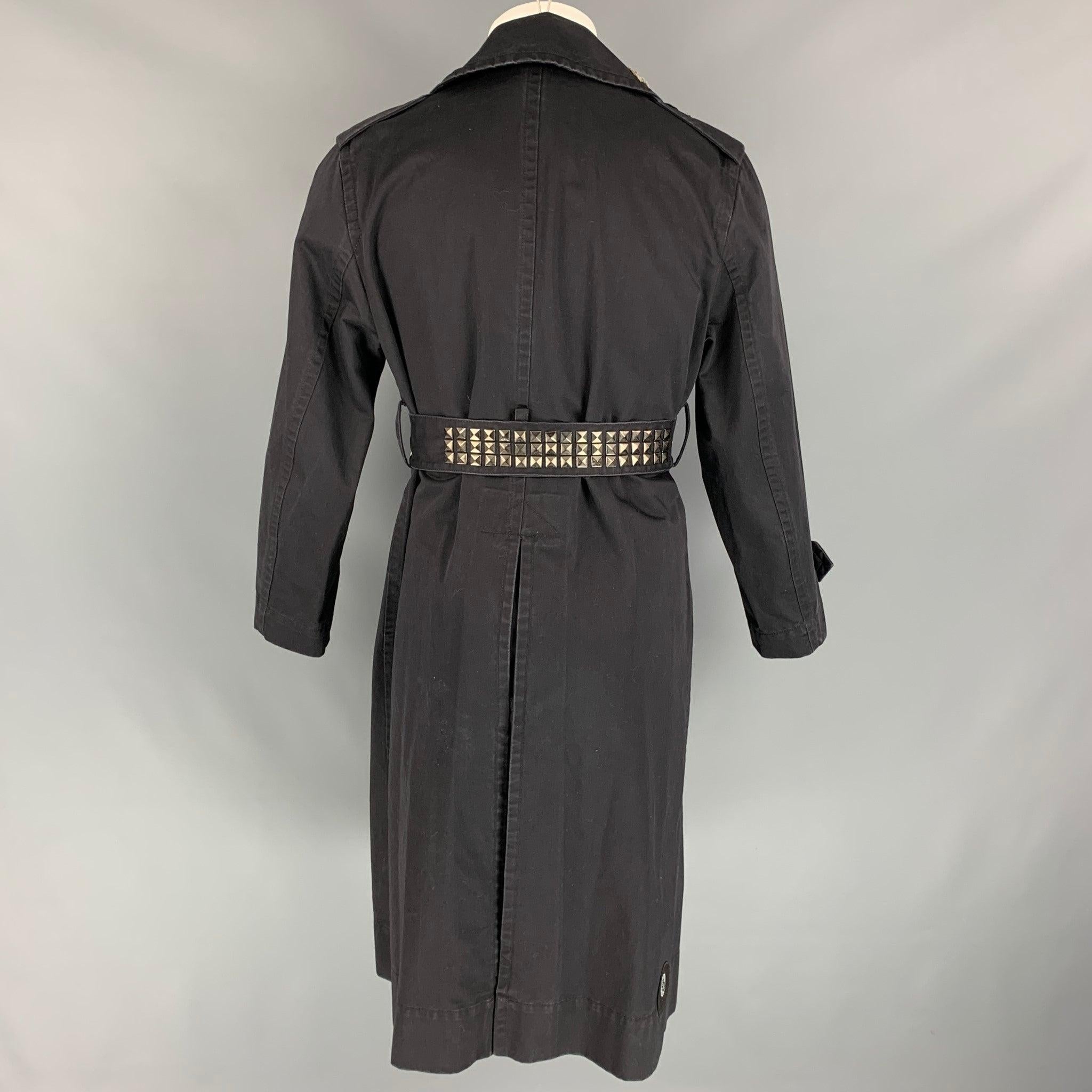 Men's MARC JACOBS Size M Black Studded Cotton Belted Trenchcoat For Sale