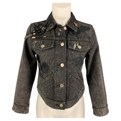 MARC JACOBS Size M Black Washed Denim Pins Cropped Jacket