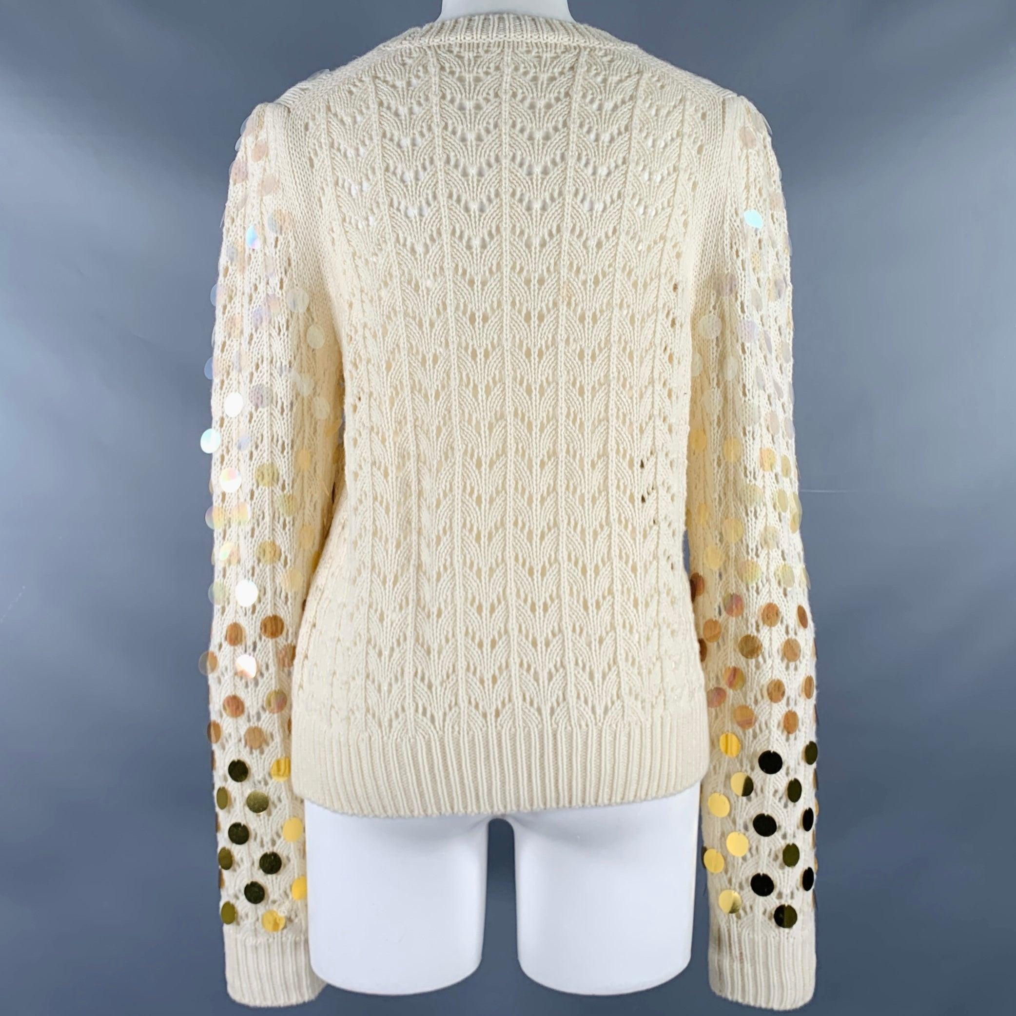 MARC JACOBS Size M Cream Gold Wool Cashmere Payettes Sweater In Good Condition For Sale In San Francisco, CA