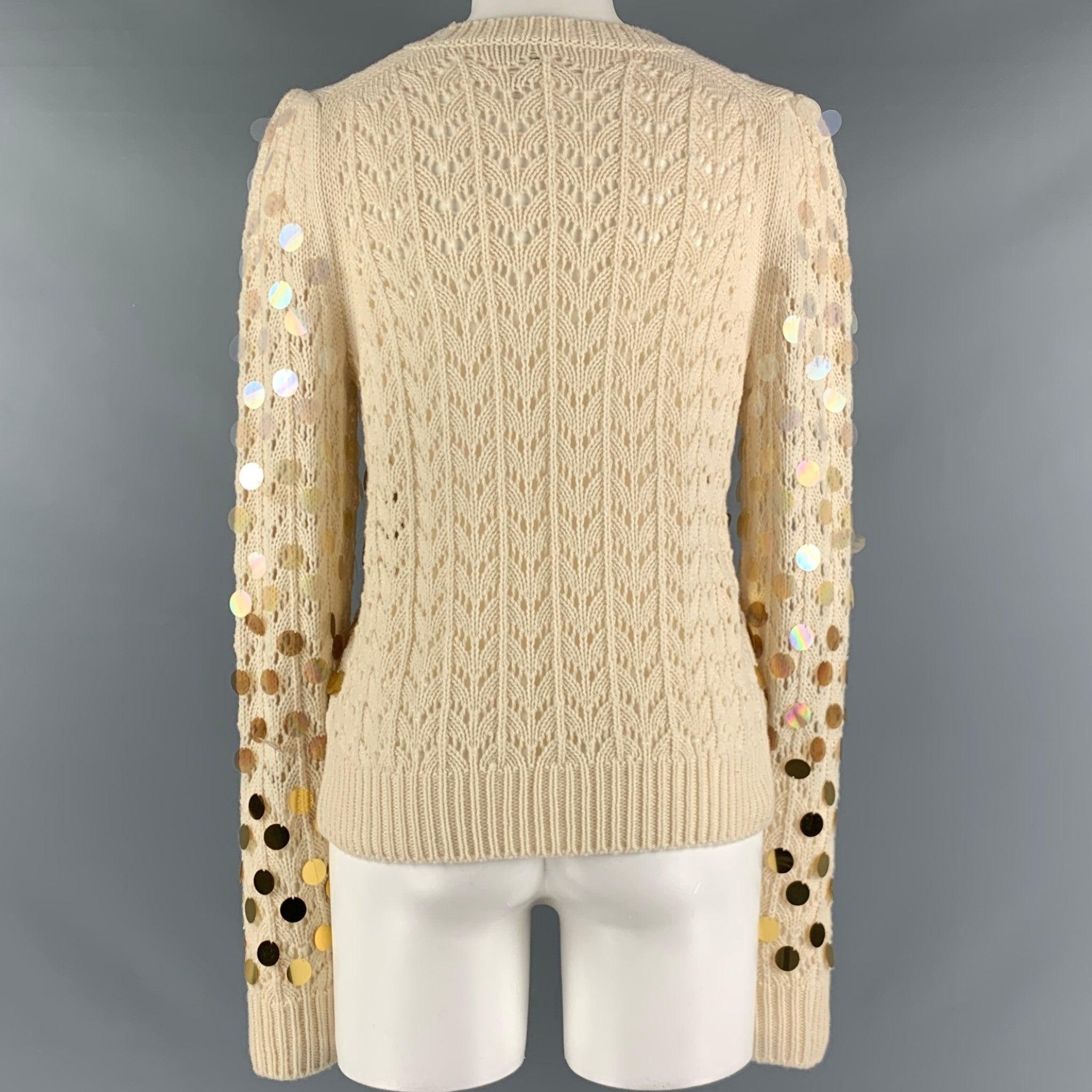Women's MARC JACOBS Size M Cream Gold Wool Cashmere Payettes Sweater For Sale