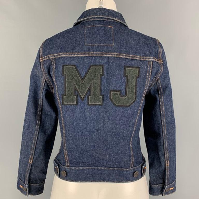 MARC JACOBS Size M Indigo Denim Contrast Stitch Cropped Jacket In Good Condition For Sale In San Francisco, CA