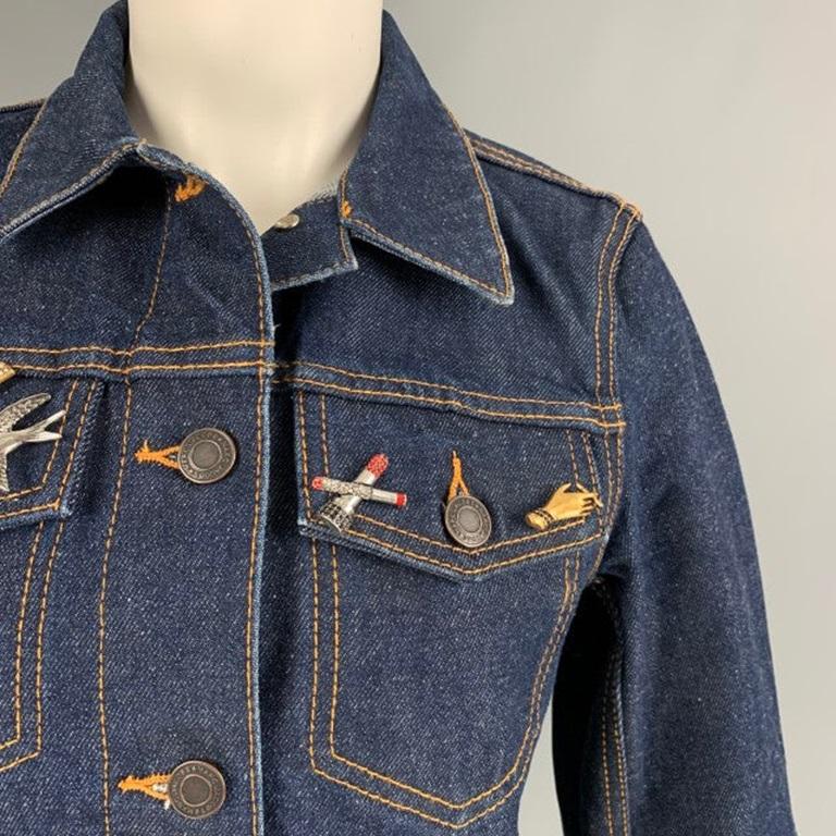 Women's MARC JACOBS Size M Indigo Denim Contrast Stitch Cropped Jacket For Sale