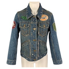 MARC JACOBS - Veste en jean indigo cloutée « Biker Smashing Starlets », taille M